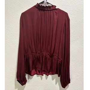 Nine West‎ NWT Burgundy Mock Neck Ruffle Peplum Blouse Long Sleeve Women Size XL